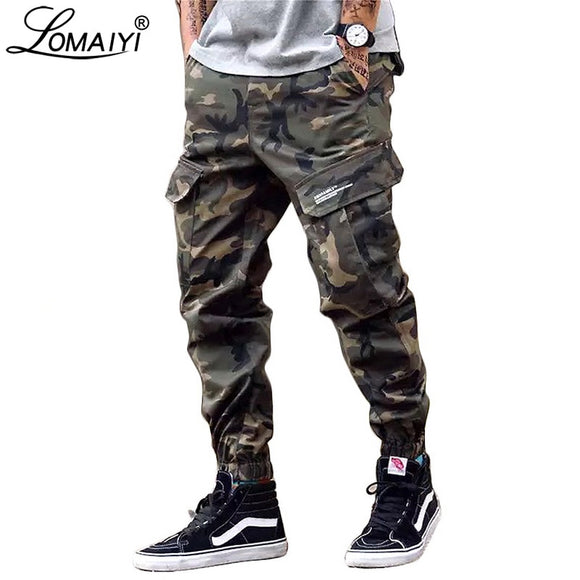 LOMAIYI Camo Joggers Men Cargo Pants Mens Military Black/Camouflage Pants Pure Cotton Men's Cargo Trousers With Pockets BM305