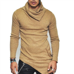 2019 Men's High-necked Sweaters Irregular Design Top Male Sweater Solid Color Mens Casual Sweater Pullover Sweaters For Mens