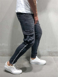 Skinny Jeans Men Multi-pocket zipper Slim Cargo  trousers for Men Motorcycle Hip hop Streetwear Swag Denim Pants