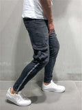 Skinny Jeans Men Multi-pocket zipper Slim Cargo  trousers for Men Motorcycle Hip hop Streetwear Swag Denim Pants