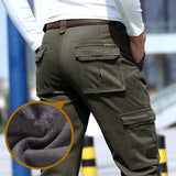 2019 Fleece Warm Winter Cargo Pants Men Casual Loose Multi-pocket Men's Clothes Military Army Green Khaki Pants   237