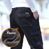 2019 Fleece Warm Winter Cargo Pants Men Casual Loose Multi-pocket Men's Clothes Military Army Green Khaki Pants   237