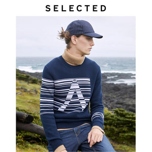 SELECTED Men's Autumn & Winter Pullovers Contrasting Stripe Sweater Letter Print Knit S | 419424501