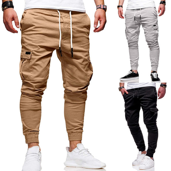 Men'S 2019 New Brand Tether Elastic Sports Trousers Long Paragraph Casual Pants Classic Three-Dimensional Patch Pocket