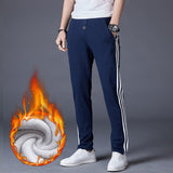 New Men Joggers Pants Striped Autumn Winter Warm Fleece Mens Casual Solid Sweatpants Fitness Bodybuilding Gyms Straight Trousers