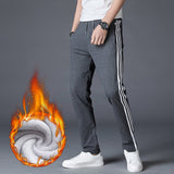 New Men Joggers Pants Striped Autumn Winter Warm Fleece Mens Casual Solid Sweatpants Fitness Bodybuilding Gyms Straight Trousers