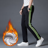 New Men Joggers Pants Striped Autumn Winter Warm Fleece Mens Casual Solid Sweatpants Fitness Bodybuilding Gyms Straight Trousers