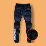 New Men Joggers Pants Striped Autumn Winter Warm Fleece Mens Casual Solid Sweatpants Fitness Bodybuilding Gyms Straight Trousers