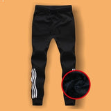 New Men Joggers Pants Striped Autumn Winter Warm Fleece Mens Casual Solid Sweatpants Fitness Bodybuilding Gyms Straight Trousers