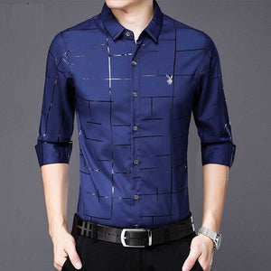 Spring and autumn 2019 Men's New Thin Long Sleeve Shirt For Men Korean Trend male casual shirt business printed black white