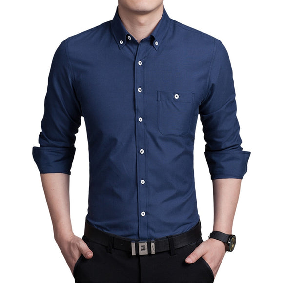 Pure Color Men's Long Sleeve Shirts Large Size S M L XL 4XL 5XL Navy Blue Black Blue Red Fashion Business Man Shirt Slim Elegant