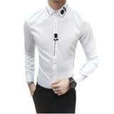 New Men Long Sleeve Embroidered Dress Shirt Fashion Rose Decoration Party Men's Shirt Size S  M  L  XL  2XL  3XL