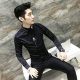 New Men Long Sleeve Embroidered Dress Shirt Fashion Rose Decoration Party Men's Shirt Size S  M  L  XL  2XL  3XL