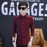 2018 New Men's Long Sleeve Print Shirts Fashion Casual Rose Pattern Shirt Men Size S  M  L  XL  2XL  3XL