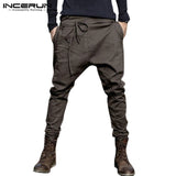 Fashion Autumn Hiphop Harem Pants Men Slim Fit Cross-Pants Drop Crotch Elastic Waist Slack Trousers Joggers Sweatpants Black