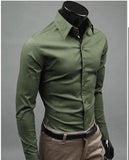 2019 New Men's Fashion Casual Solid Candy Color Long Sleeve Slim Fit Dress Shirt Top