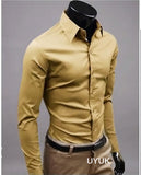 2019 New Men's Fashion Casual Solid Candy Color Long Sleeve Slim Fit Dress Shirt Top