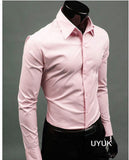 2019 New Men's Fashion Casual Solid Candy Color Long Sleeve Slim Fit Dress Shirt Top