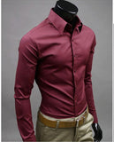 2019 New Men's Fashion Casual Solid Candy Color Long Sleeve Slim Fit Dress Shirt Top