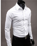 2019 New Men's Fashion Casual Solid Candy Color Long Sleeve Slim Fit Dress Shirt Top