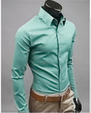 2019 New Men's Fashion Casual Solid Candy Color Long Sleeve Slim Fit Dress Shirt Top